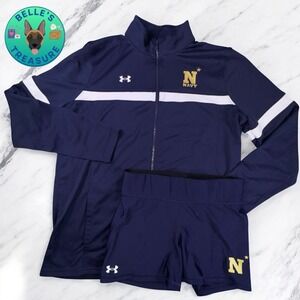 Under Armour Tracksuit Set Womens Large‎ US Navy Full Zip Jacket & Medium Shorts